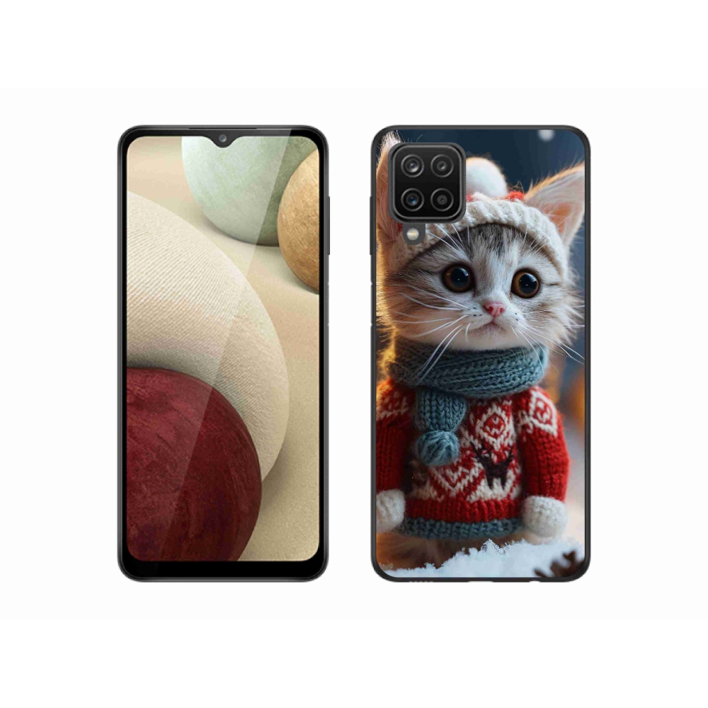 Gél borítás mmCase Samsung Galaxy A12 készülékhez - cica pulóverben