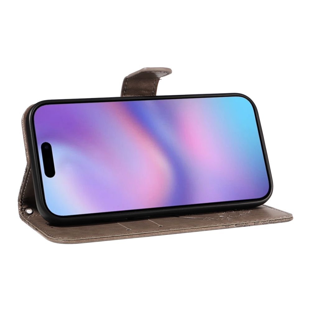 Virágos pillangó könyvtáska iPhone 17 készülékhez - szürke