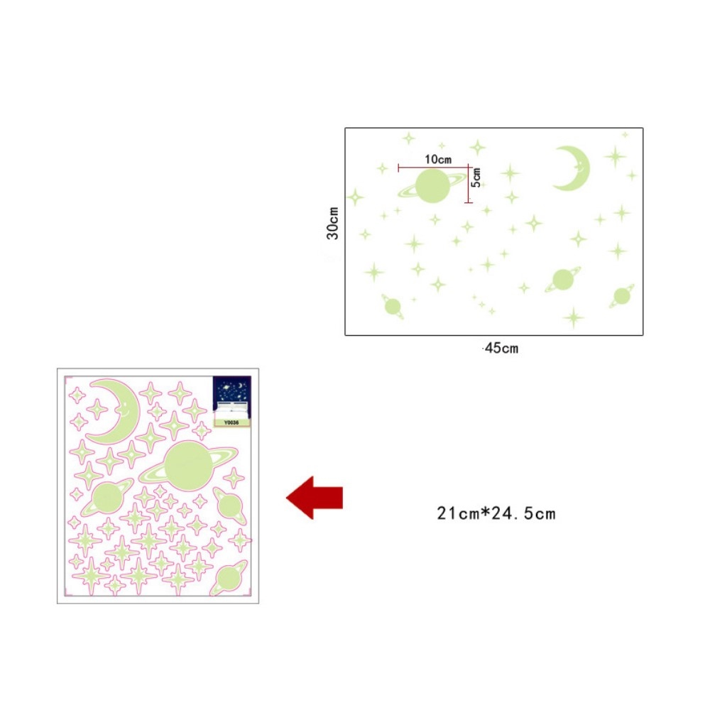 Fluoreszkáló falmatricák készlete - csillagok és Hold