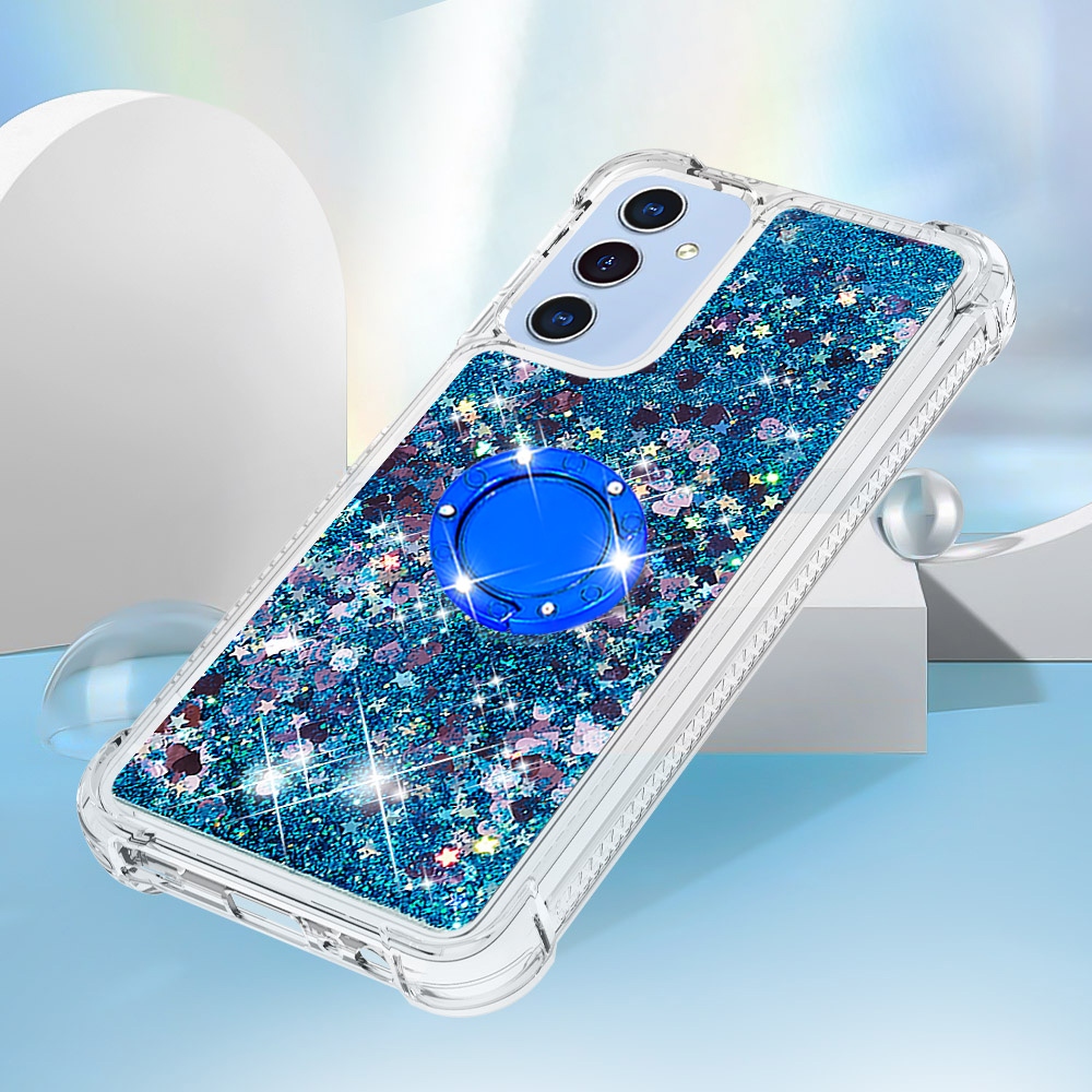 Glitt homokóra zselés tok ujjgyűrűvel Samsung Galaxy A17 4G/5G-hez - kék/szív