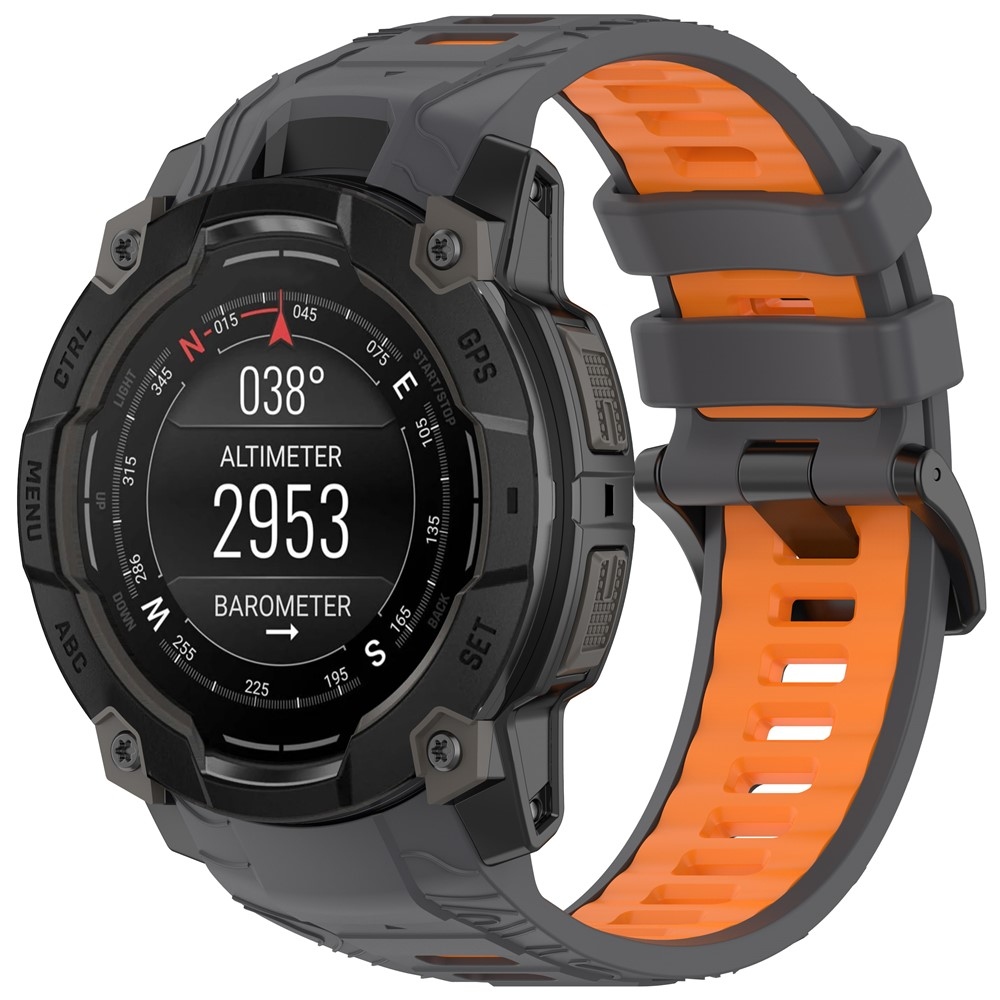 Scheme szilikon karkötő, 22 mm, Garmin Instinct 3 45 mm/Instinct 3 Solar 45 mm modellekhez – szürke/narancssárga