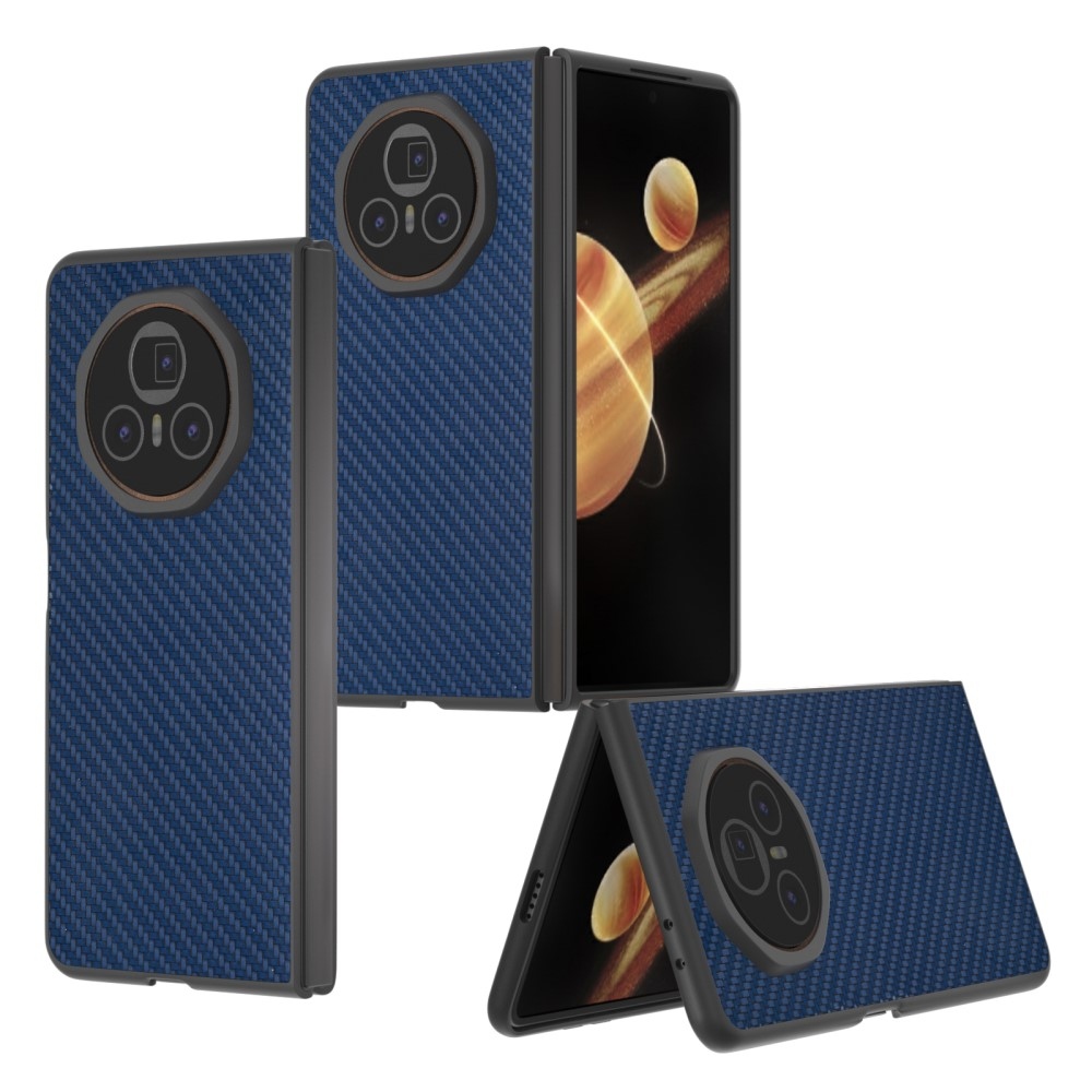 Szénszálas műanyag tok műbőrrel Honor Magic V3-hoz - sötétkék