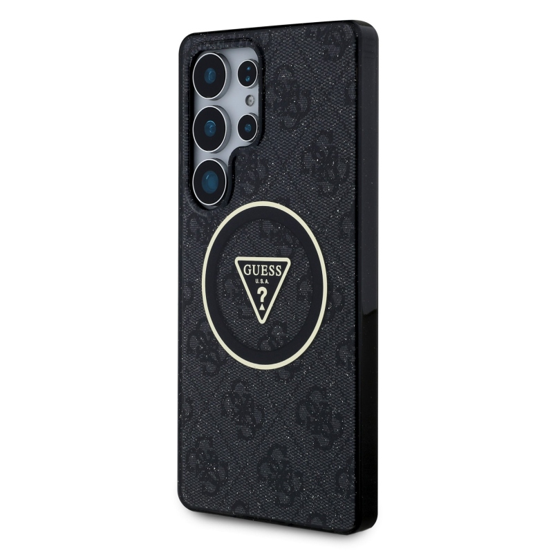 Guess IML 4G csillogó és háromszög logó MagSafe hátlap Samsung Galaxy S25 Ultra fekete