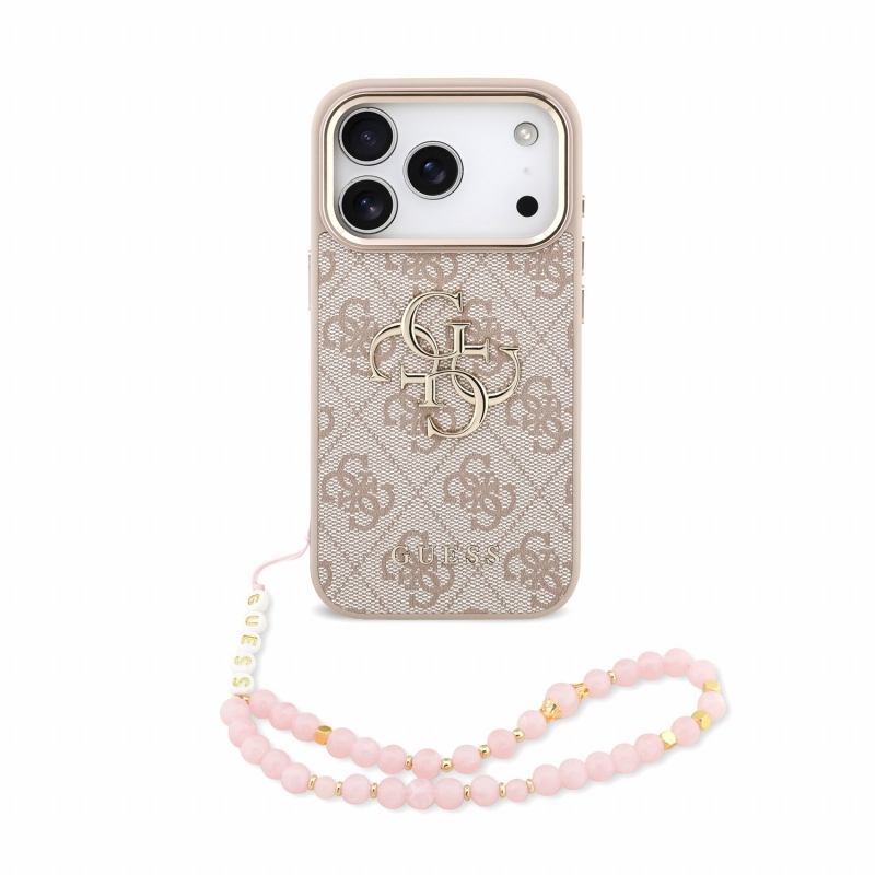 Guess PU 4G fém logós pántos hátlap az iPhone 18 Pro-hoz, rózsaszín