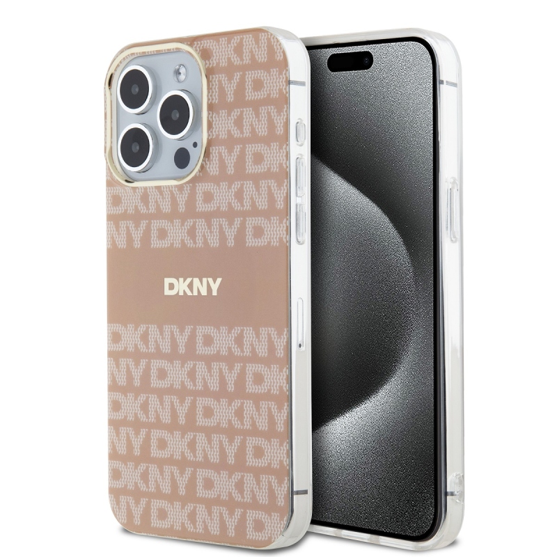 DKNY PC/TPU ismétlődő mintás tonális csíkos Magsafe hátlap iPhone 15 Pro Max rózsaszínű borítóhoz