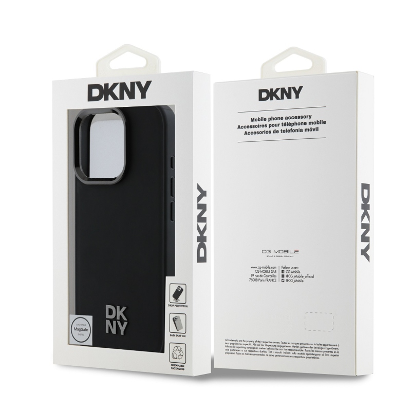 DKNY PU bőr Stack Logo Magsafe hátlap iPhone 16 Pro Max-hoz Fekete