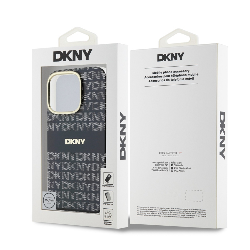 DKNY PC/TPU ismétlődő mintás tonális csíkos Magsafe hátlap iPhone 16 Pro Max-hoz Fekete