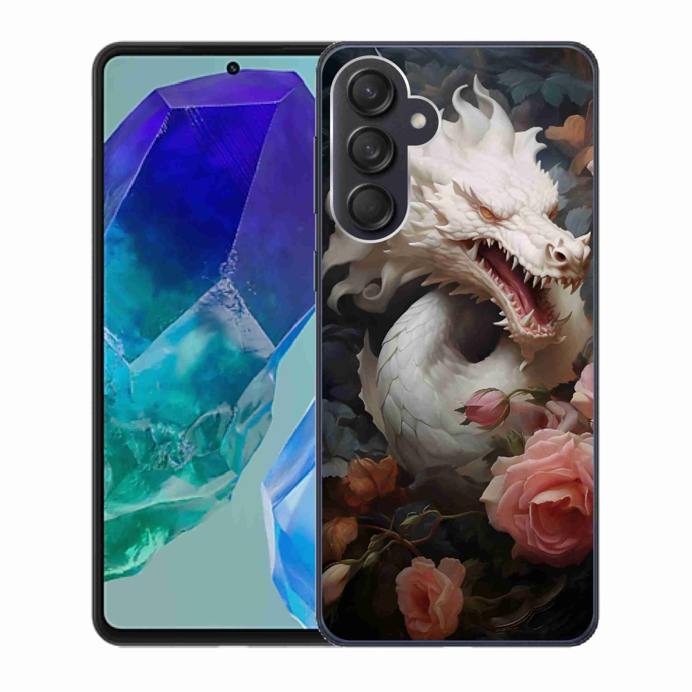 Gél védőhuzat mmCase Samsung Galaxy M55 5G - fehér sárkányhoz
