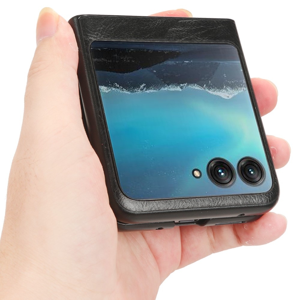 Vintage műanyag borító műbőrrel a Motorola Razr 40 Ultra 5G készülékhez - fekete