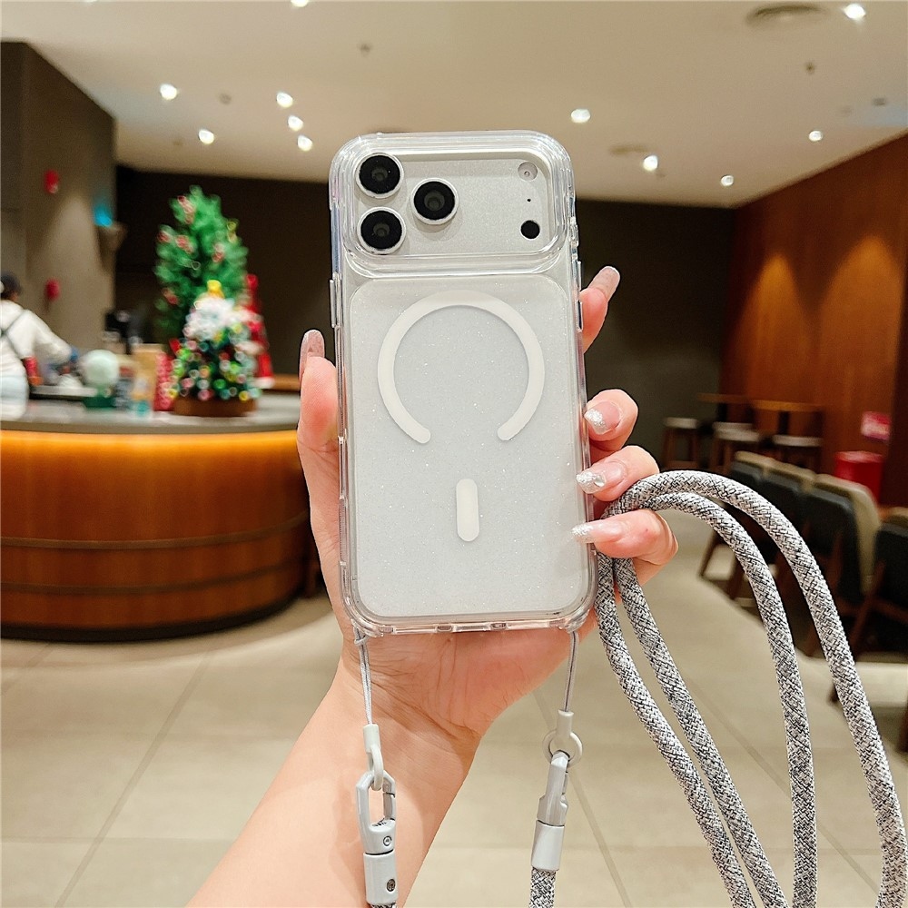 Seamle gél tok merev hátlappal és MagSafe-kompatibilis, zsinórral az iPhone 18 Pro/17 Pro-hoz – fehér