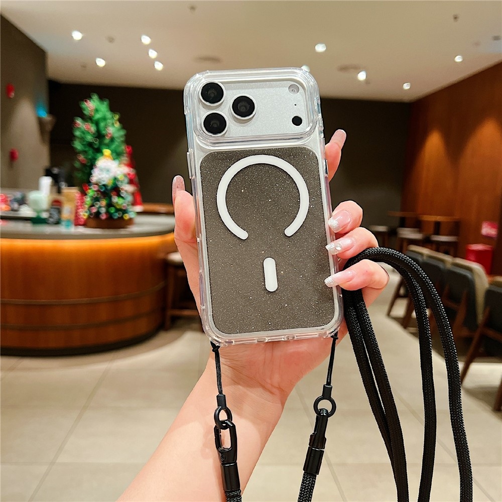 Seamle gél tok merev hátlappal és MagSafe-kompatibilis, zsinórral az iPhone 18 Pro/17 Pro-hoz – fekete