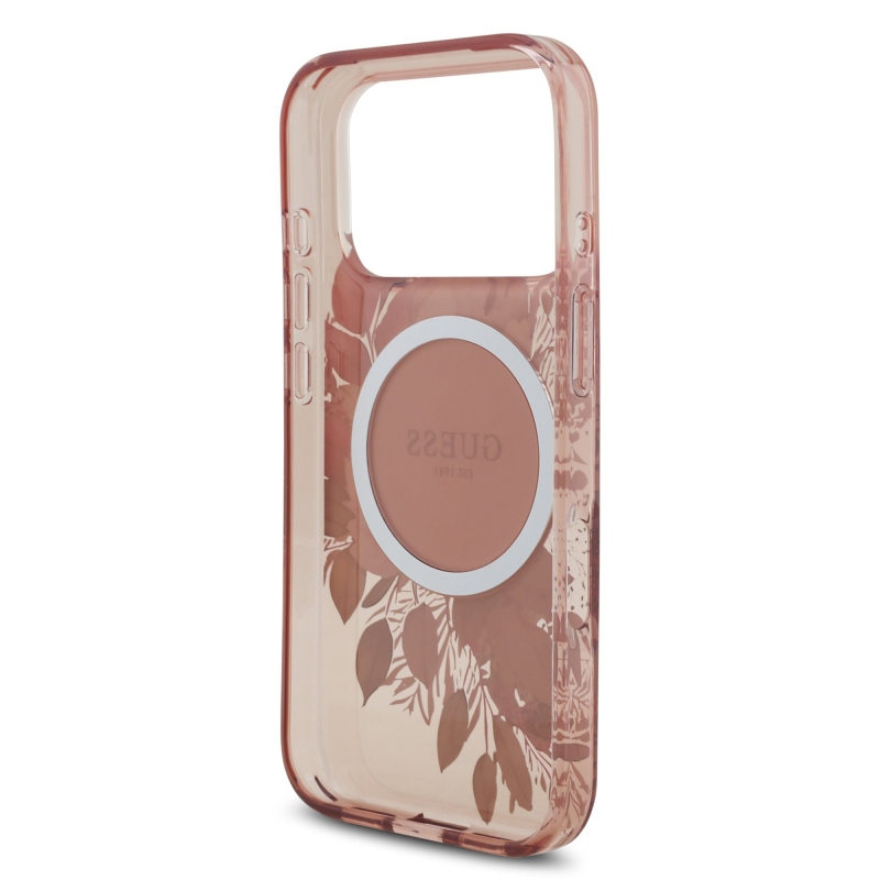 Guess IML Flowers Strap MagSafe hátlapi borító iPhone 17 Pro rózsaszínhez