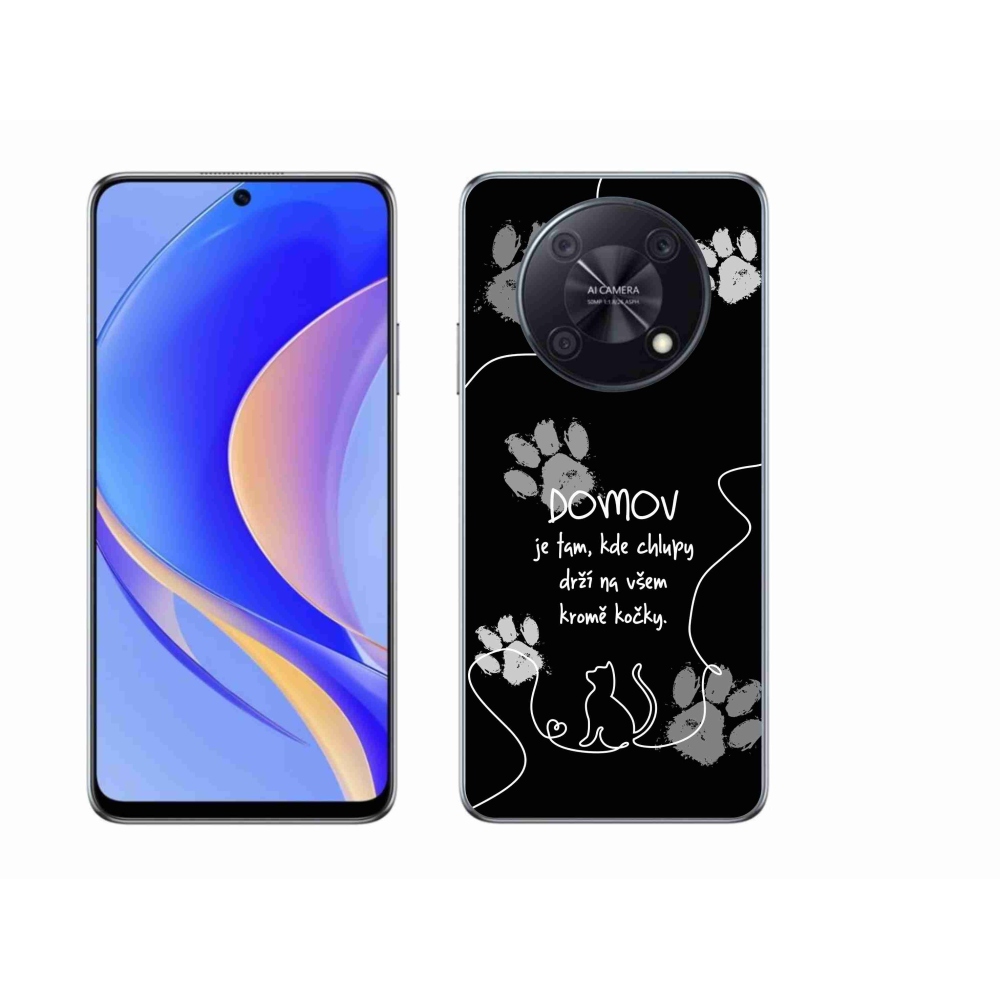 Gél borító mmCase a Huawei Nova Y90 készülékhez - macska motívum fekete háttérrel