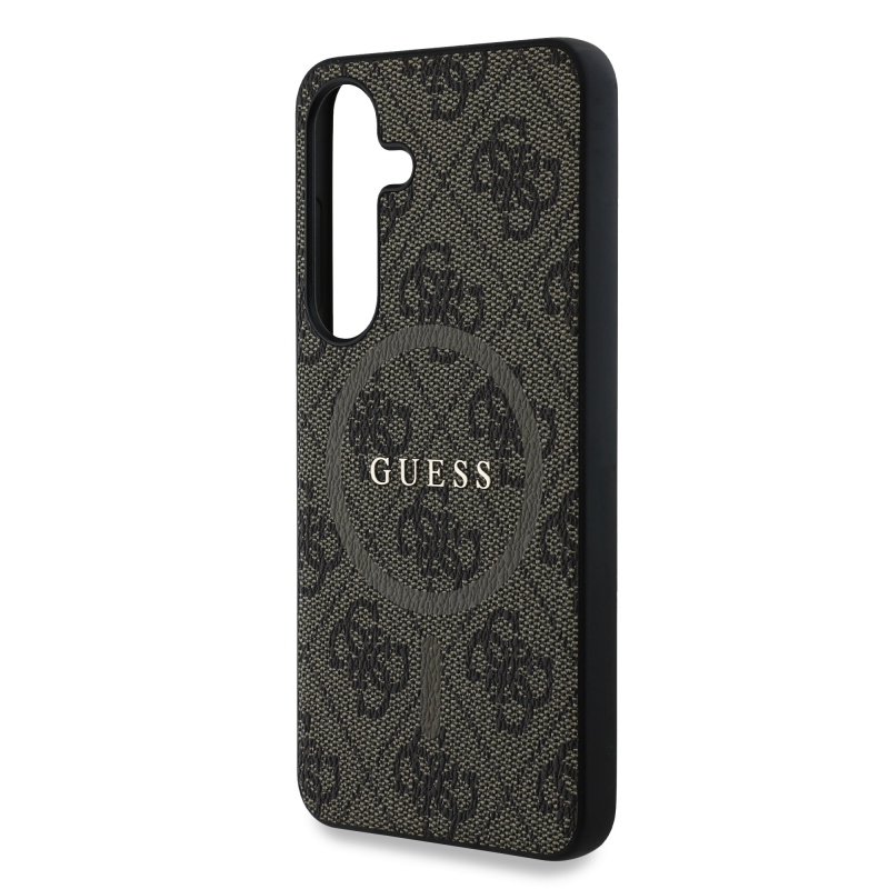 Guess PU bőr 4G színes gyűrűs MagSafe hátlap Samsung Galaxy S25 barna