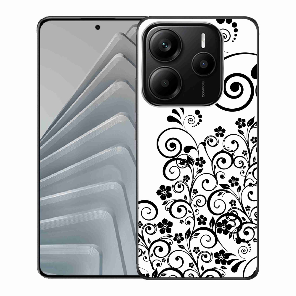 Gél borítás mmCase a Xiaomi Redmi Note 14 5G-hez - fekete és fehér virágminták