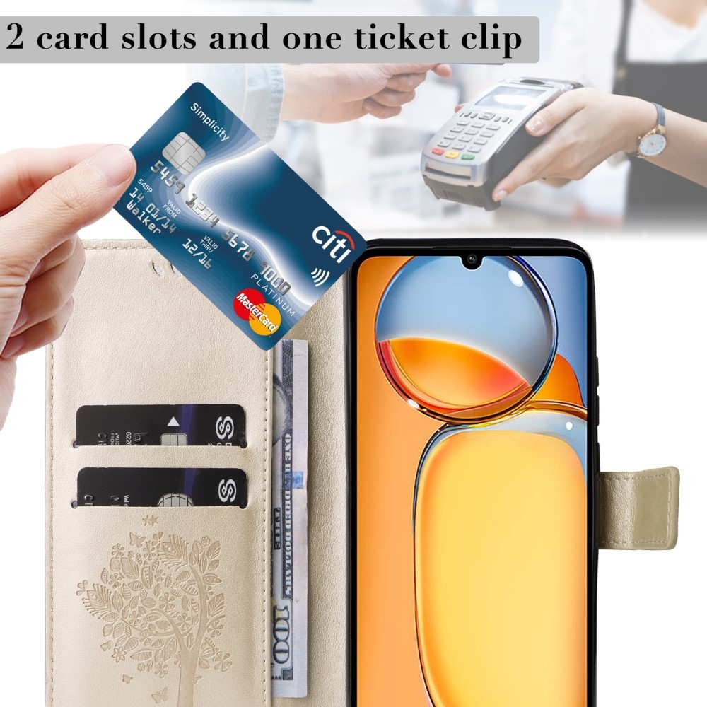 Fák könyv tok Xiaomi Poco C65/Redmi 13C - arany színű