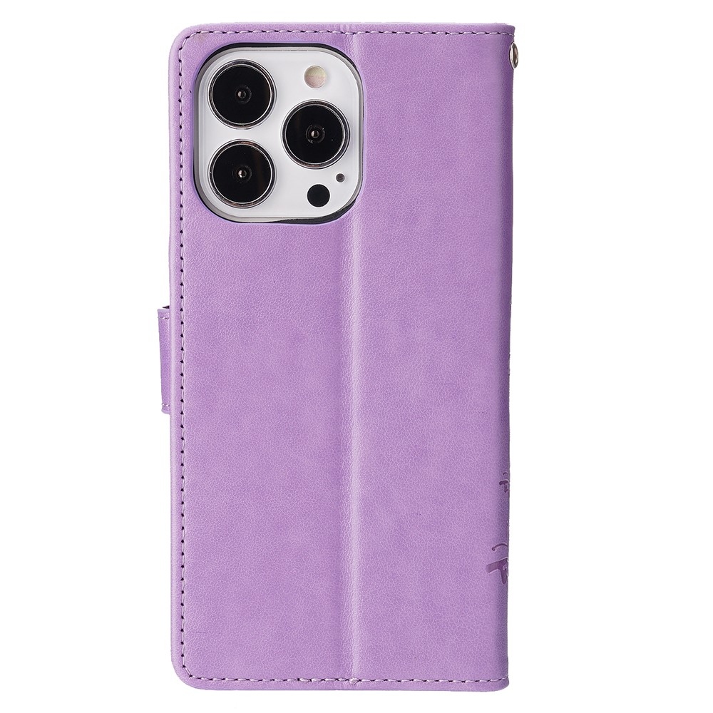 Virágok könyvtáska iPhone 15 Pro készülékhez - világos lila