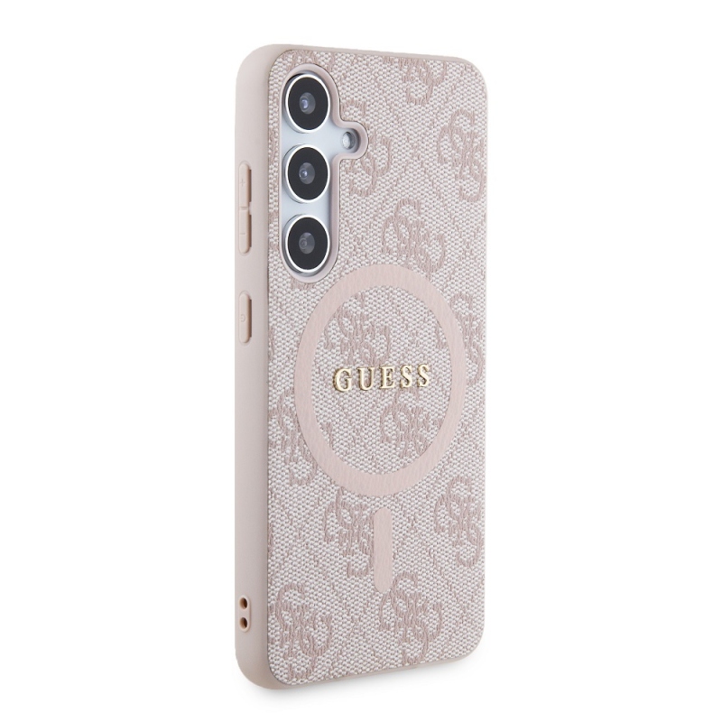 Guess PU bőr 4G színes gyűrűs MagSafe hátlap Samsung Galaxy S24 rózsaszínű borítóhoz