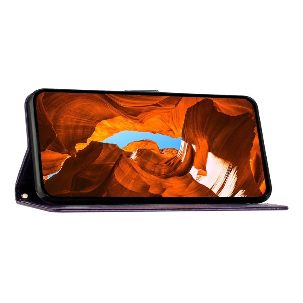 Virágok könyvtáska iPhone 17 Pro készülékhez - sötétlila