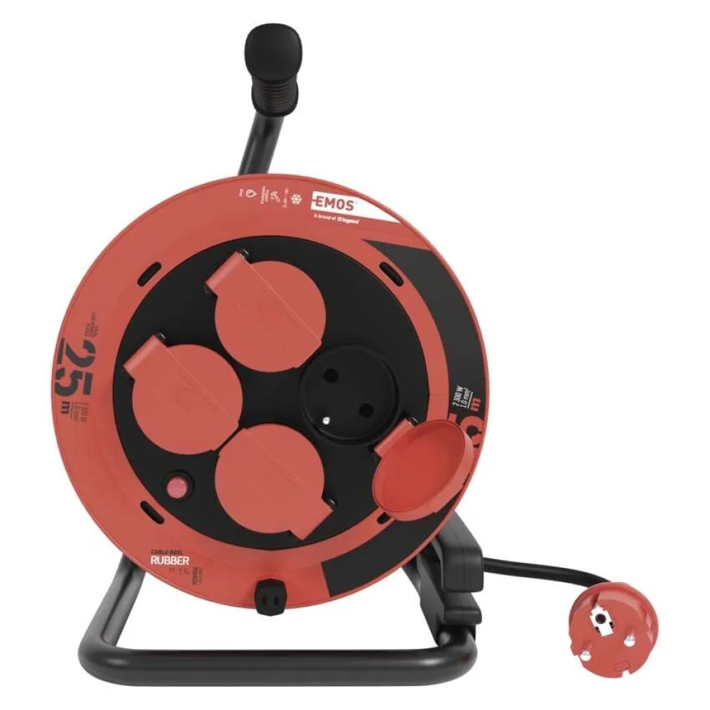 Kültéri hosszabbító kábel dobon 25 m / 4 aljzat / gumi / 230 V / 1,0 mm2 / IP44