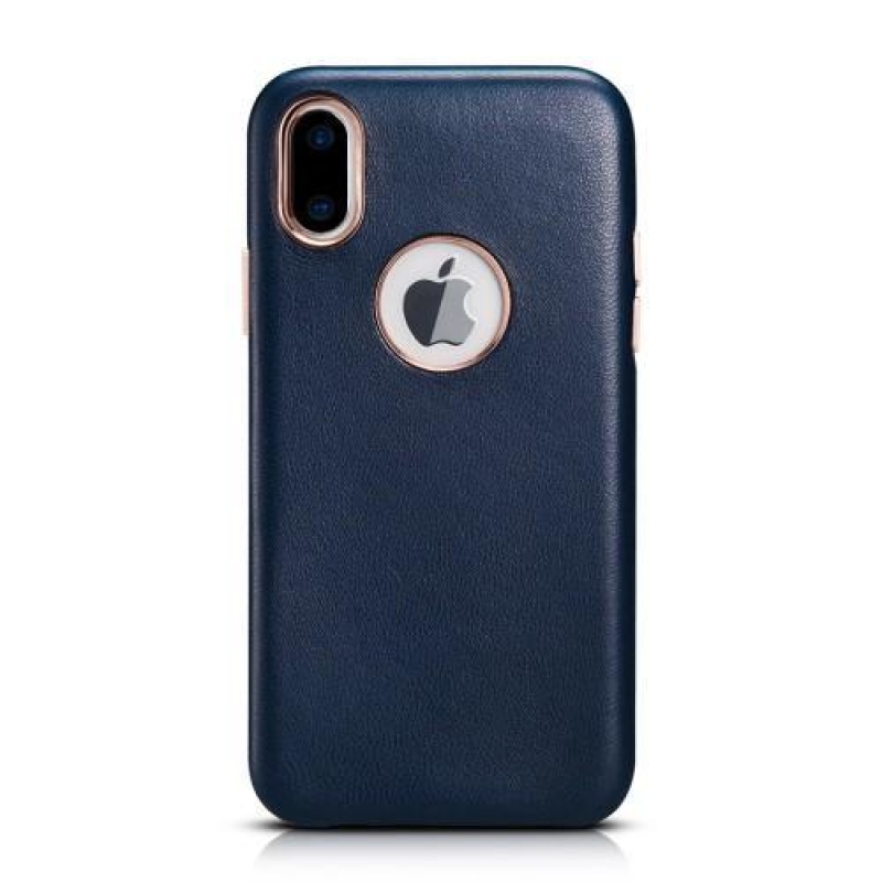 Valódi bőrrel borított műanyag tok iPhone X készülékhez - sötétkék