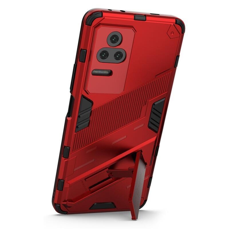 Héjálló hibrid borítás csuklós állvánnyal a Xiaomi Poco F4 5G-hez - piros