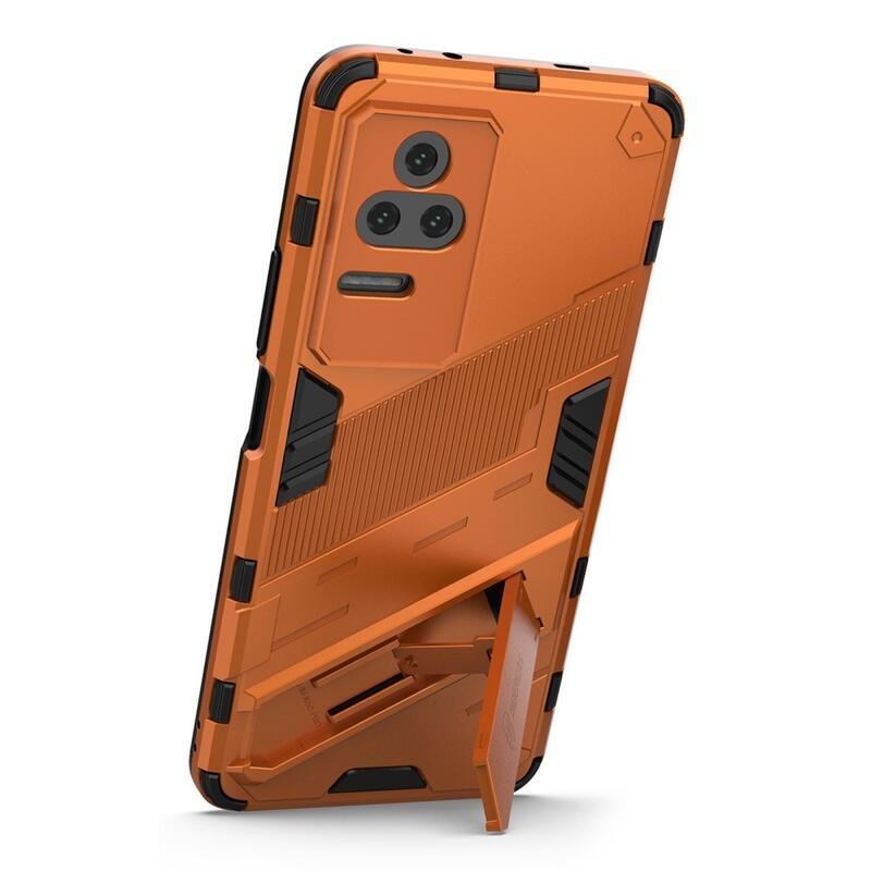 Héjálló hibrid borítás csuklós állvánnyal a Xiaomi Poco F4 5G-hez - narancssárga színű
