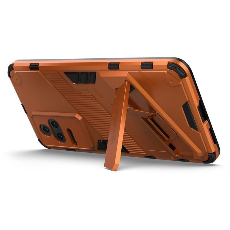 Héjálló hibrid borítás csuklós állvánnyal a Xiaomi Poco F4 5G-hez - narancssárga színű
