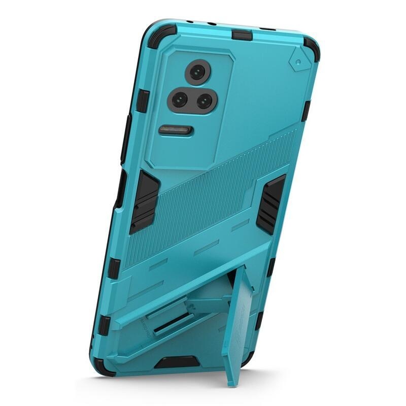 Héjálló hibrid borítás csuklós állvánnyal a Xiaomi Poco F4 5G-hez - világoskék színben