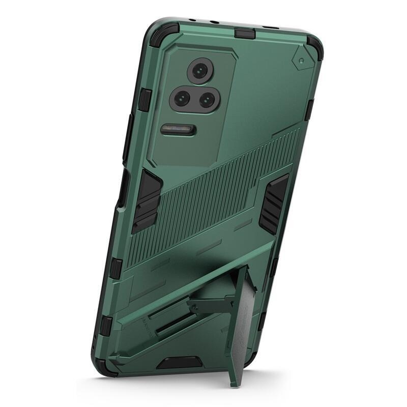 Héjálló hibrid borítás csuklós állvánnyal a Xiaomi Poco F4 5G-hez - zöld