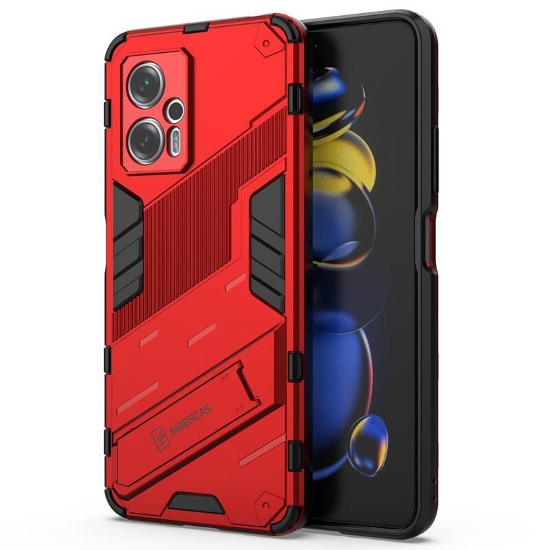 Héjálló hibrid borítás csuklós állvánnyal a Xiaomi Poco X4 GT 5G-hez - piros