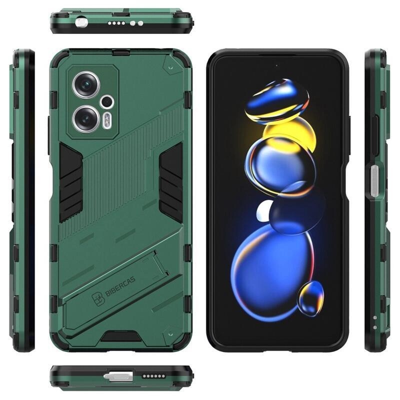 Héjálló hibrid borítás csuklós állvánnyal a Xiaomi Poco X4 GT 5G-hez - zöld