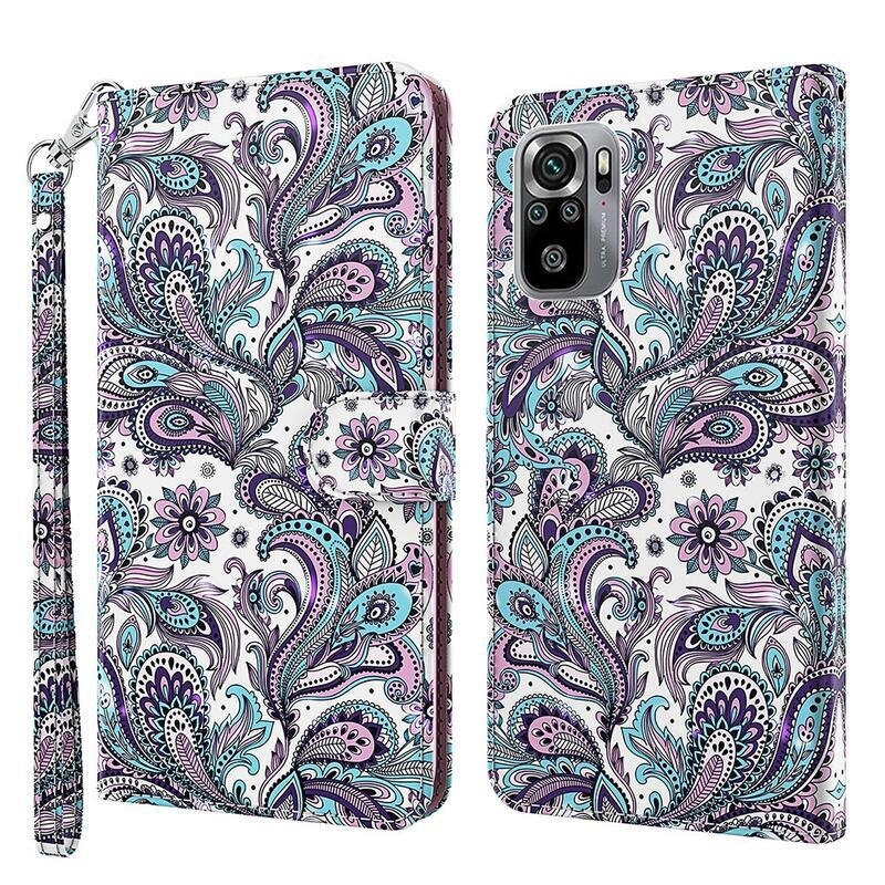Nyomtatott pénztárca tok Xiaomi Redmi Note 10 4G/Redmi Note 10S/Poco M5s - kasmír minta