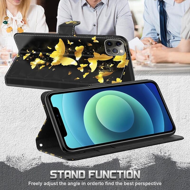 Nyomtatott pénztárca tok Xiaomi Redmi Note 10 4G/Redmi Note 10S/Poco M5s - arany lepkékhez