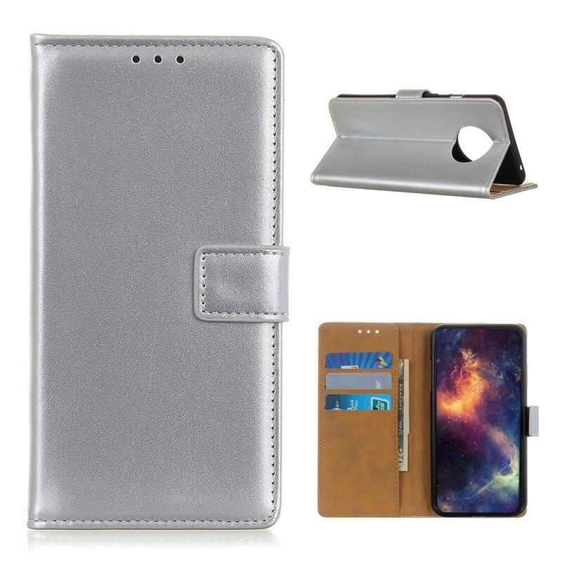 Shell PU bőr pénztárca tok Xiaomi Redmi Note 9T 5G számára - ezüst színű