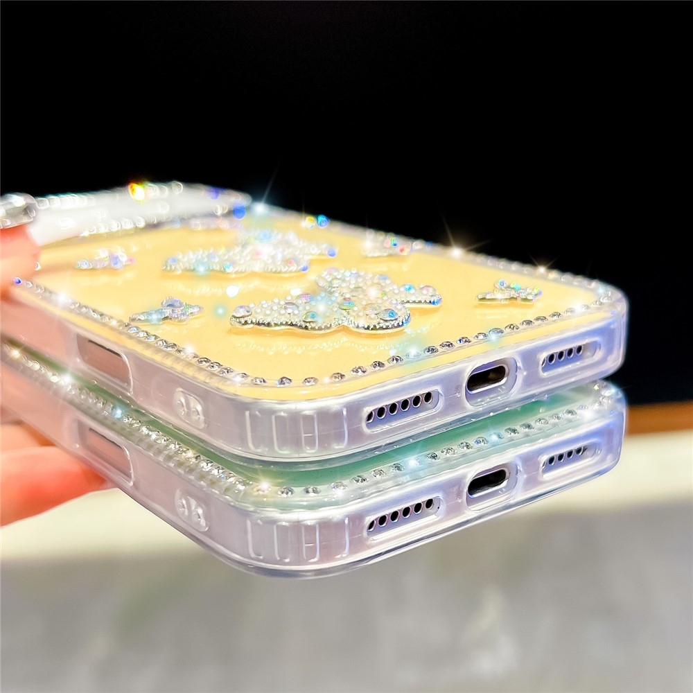 Shiny csillogó, merev hátlapos gél tok iPhone 18 Pro/17 Pro-hoz – pillangó/sárga