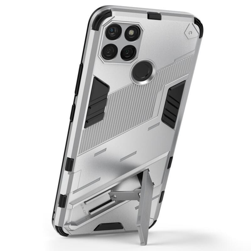 Ütésálló hibrid borítás felhajtható állvánnyal a Realme C21Y/C25Y készülékhez - fehér