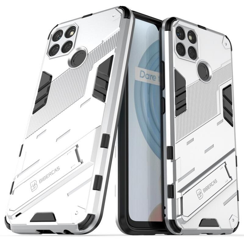 Ütésálló hibrid borítás felhajtható állvánnyal a Realme C21Y/C25Y készülékhez - fehér