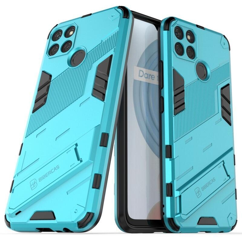 Ütésálló hibrid borítás felhajtható állvánnyal a Realme C21Y/C25Y készülékhez - világoskék színű