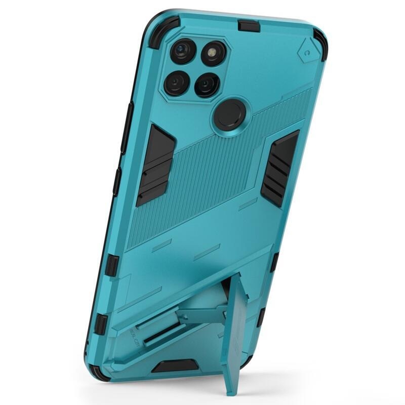 Ütésálló hibrid borítás felhajtható állvánnyal a Realme C21Y/C25Y készülékhez - világoskék színű