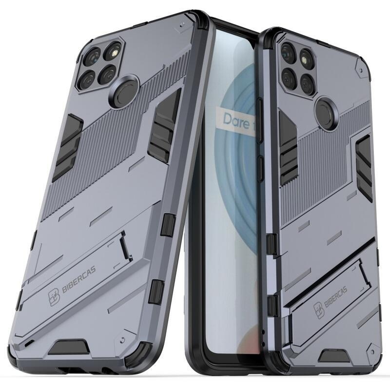 Ütésálló hibrid borítás felhajtható állvánnyal a Realme C21Y/C25Y készülékhez - sötétkék színű