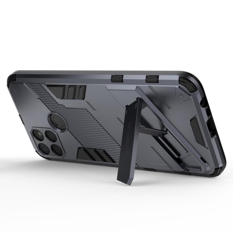 Ütésálló hibrid borítás felhajtható állvánnyal a Realme C21Y/C25Y készülékhez - sötétkék színű