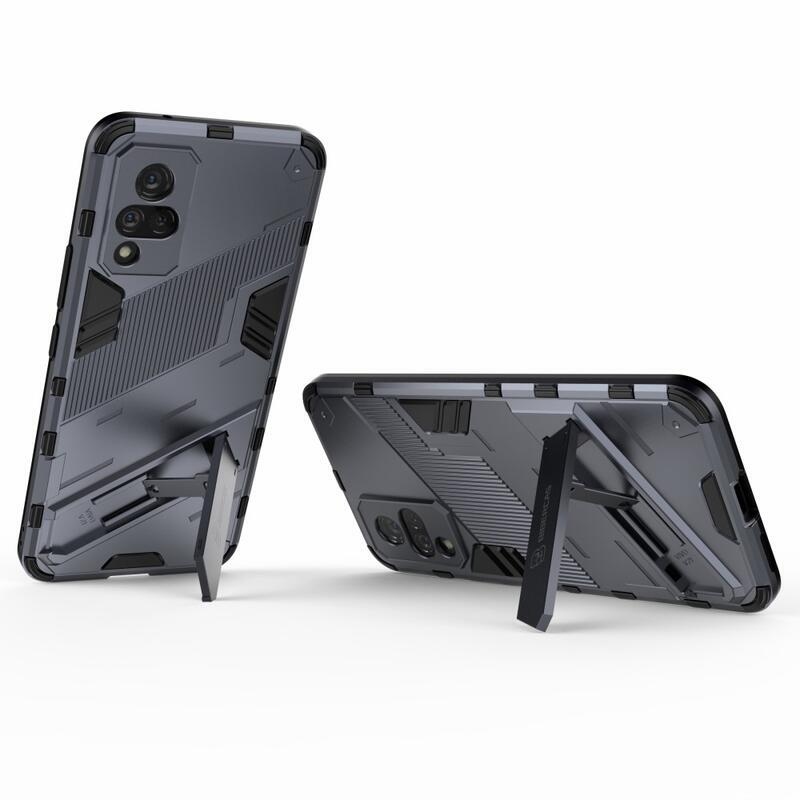 Ütésálló hibrid borítás felhajtható állvánnyal Vivo V21 4G/5G készülékhez - sötétkék