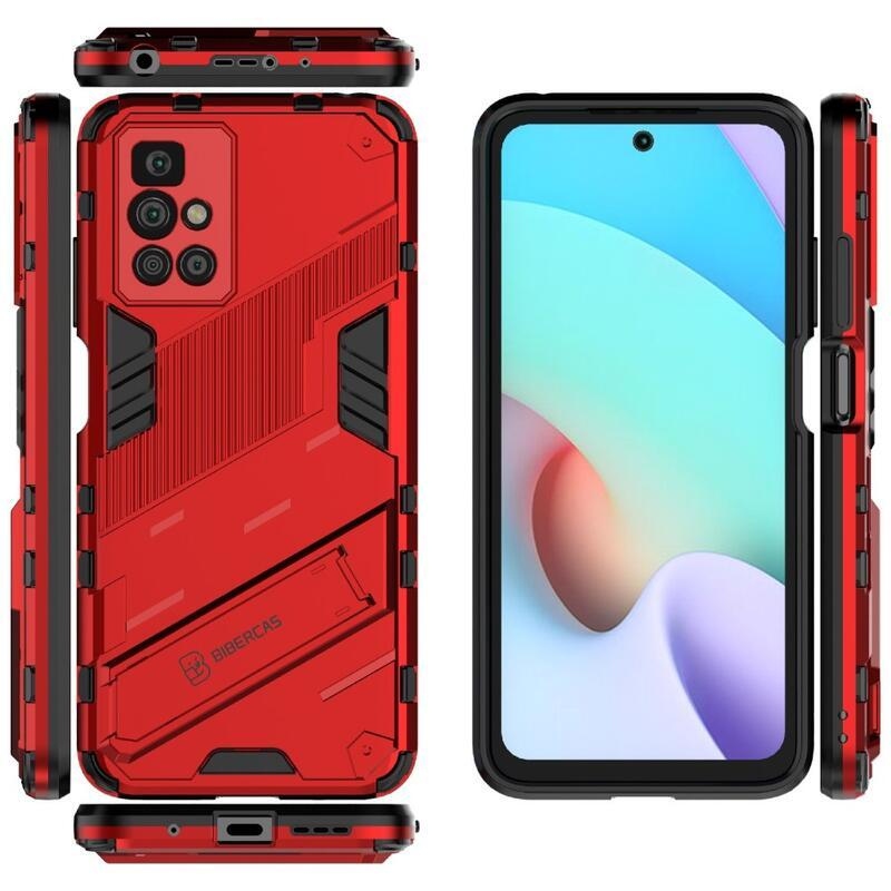 Ütésálló hibrid borító csuklós állvánnyal Xiaomi Redmi 10/Redmi 10 (2022) - piros