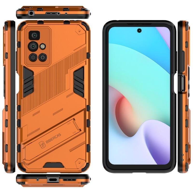 Ütésálló hibrid borító csuklós állvánnyal Xiaomi Redmi 10/Redmi 10 (2022) - narancssárga színben