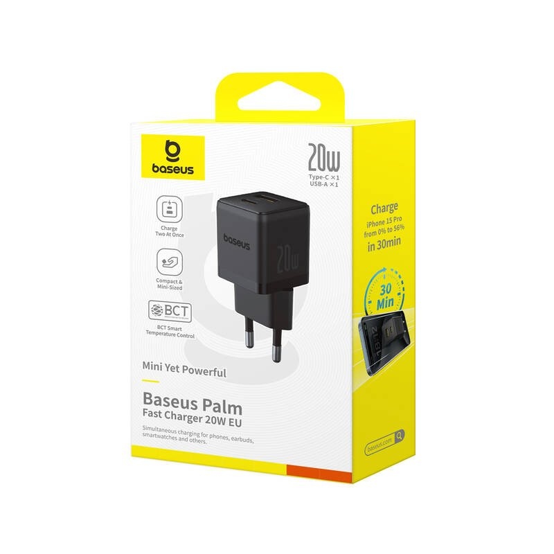 Baseus Palm Gyorstöltő USB-A + USB-C 20W Fekete