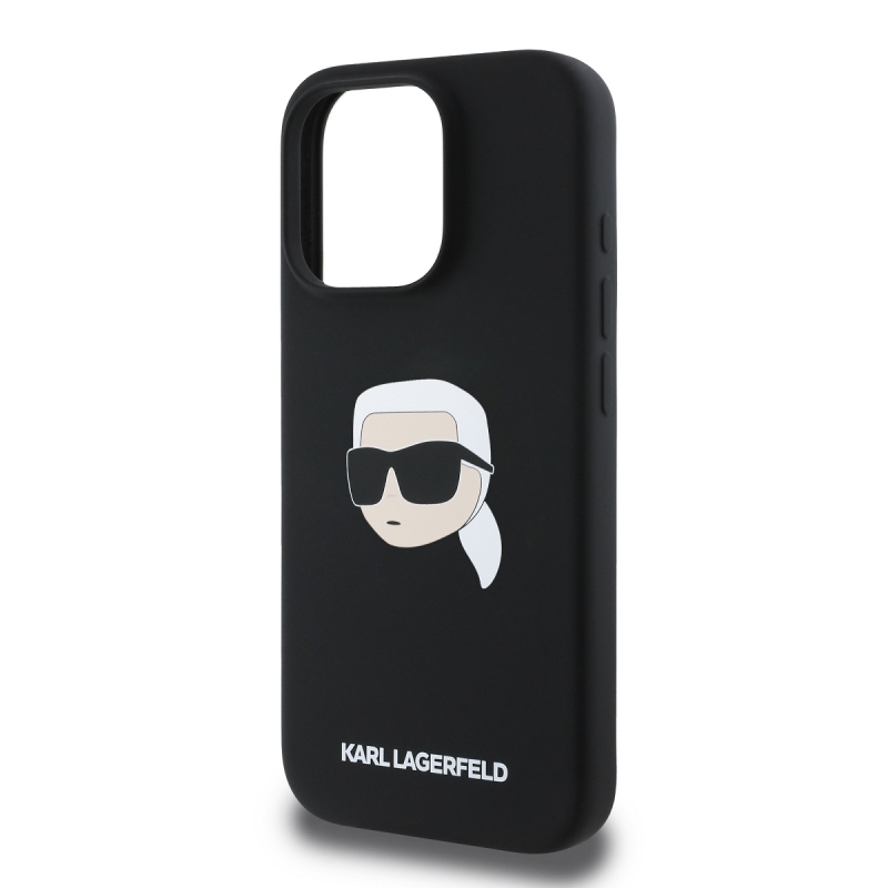 Karl Lagerfeld Liquid Silicone Karl Head Karl Head MagSafe hátlap iPhone 16 Pro Max-hoz Fekete