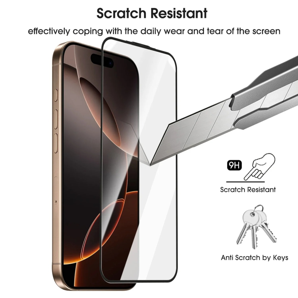 Silk teljes felületű edzett üveg az iPhone 18 Pro/17 Pro mobiltelefonhoz, felhelyező kerettel