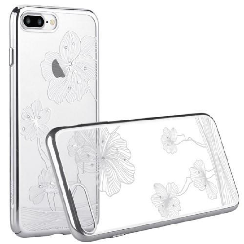 Selymes Swarovski kristály műanyag tok iPhone 8 Plus és iPhone 7 Plus készülékhez - ezüst színben