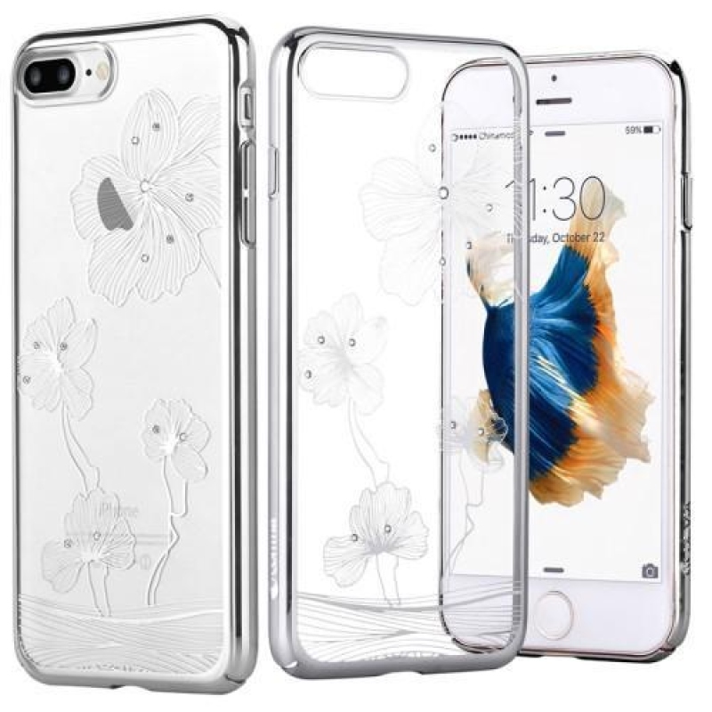Selymes Swarovski kristály műanyag tok iPhone 8 Plus és iPhone 7 Plus készülékhez - ezüst színben